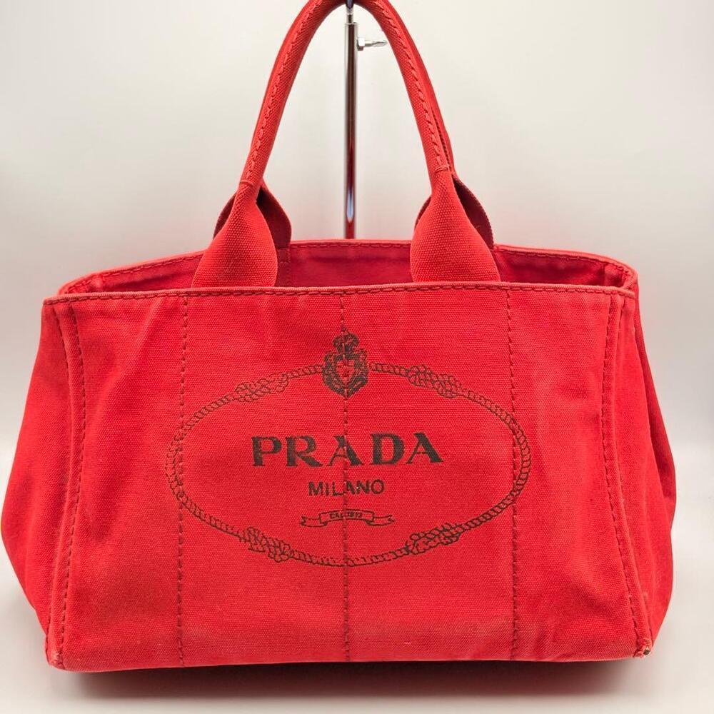 PRADA Canapa M Canvas Tote Red Triangle